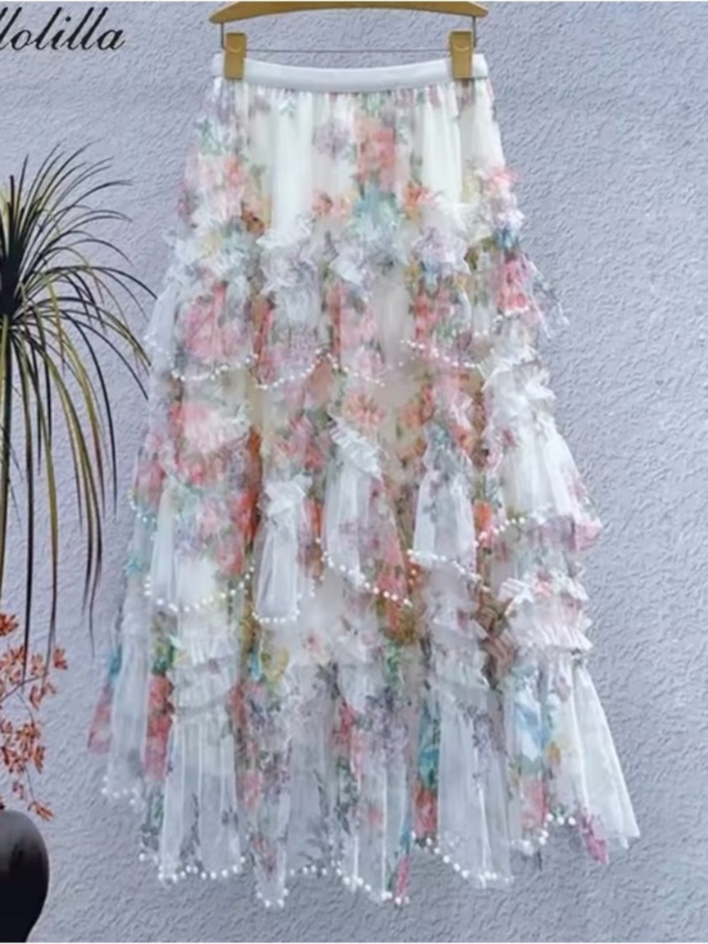 Floral Tiered White Lace Maxi long Skirt Fairy core Y2k Elegant Streetwear New